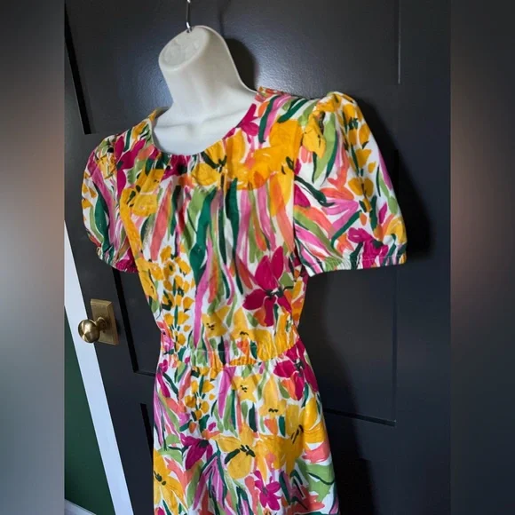 NEW MAGGY LONDON floral printed flutter sleeve dress in jade & golden sz 12 - Picture 5 of 10